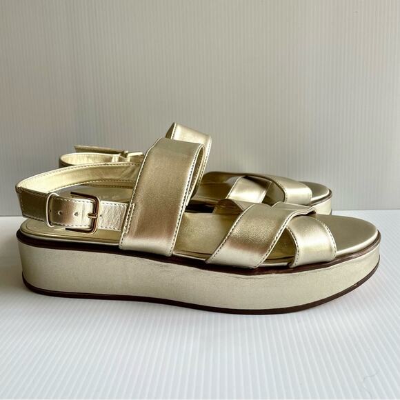NATURALIZER Caryn Platform Sandal Gold Women's Size 8.5 Metallic Vegan Leather - Picture 3 of 9